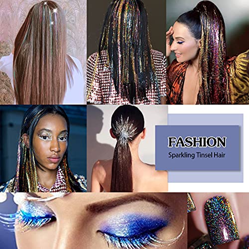Набор от мишуры за коса Огнеупорни 44 инча Блестящ Брилянтен Комплект за удължаване на косата с Гирлянди, 12 Цвята, Блестящи Страхотна