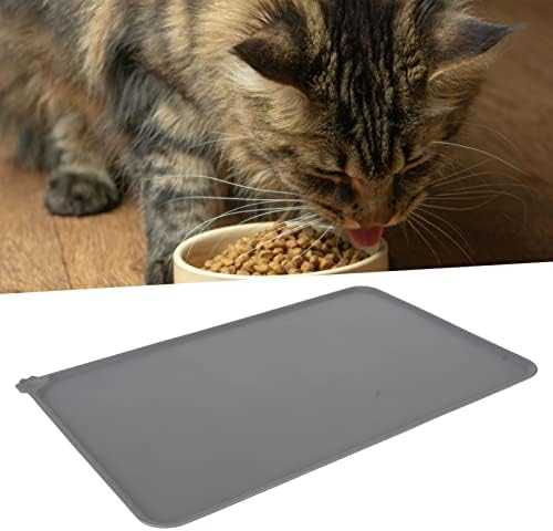 Подложка за купички за домашни любимци с релефни ръбове, водоустойчив силикон подложка за котки (сив)
