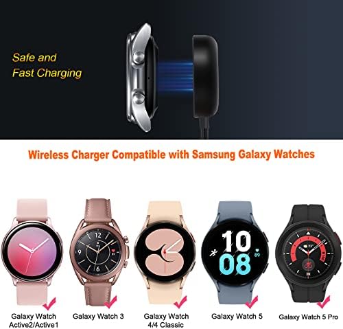 Комплект от 2 теми, съвместим със зарядно устройство Samsung Watch, Galaxy Watch 5/4, Кабел за зарядно устройство, зарядно устройство,