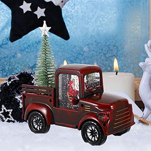 NUOBESTY Мини Ретро Камион Декор Коледа Снежна Топка Фенер Камион Ретро Коледен Камион с Нежна Мини Коледна Елха за Коледните Домашен