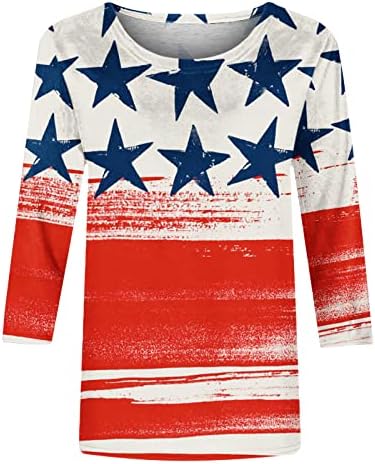 Дамски потник за лятото 2023, Модна Тениска с принтом, Блуза, със средна дължина, с 3/4 ръкави, Ежедневни блузи с кръгло деколте