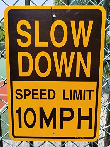 Знак за ограничение на скоростта на Joffreg Slow Down 10 км/ч, 17x12 Инча, Отразяваща Алуминий (2 опаковки)