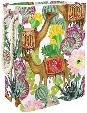 Кошница DJROW Акварели Лама и Камили в градината Кактуси Високо Складное Кофа за дрехи с дръжки Сгъваема Кошница за съхранение на
