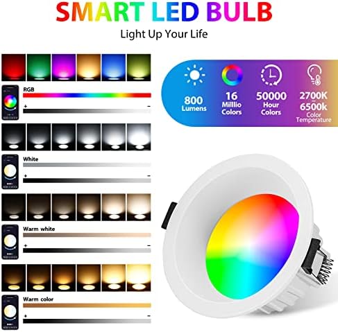 4-Инчов Led-Вградени тавана лампа с разпределителната кутия, Bluetooth LED Can Светлини, RGB + 2700 К-6500 К На избор, Ултра-лампа