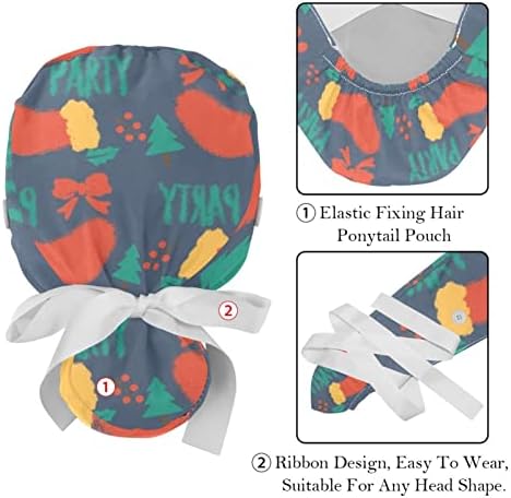2 Опаковане на Регулирани Работни шапки за еднократна употреба, Пищната Шапка с Копчета, Еластичен Вратовръзка Отзад, Търкане-Шапки