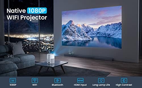 Преносим Проектор с Wi-Fi, Bluetooth, вградена поддръжка на HD 1080P, Видеопроектором 4K, Проектор за домашно кино, Вградени Високоговорители,