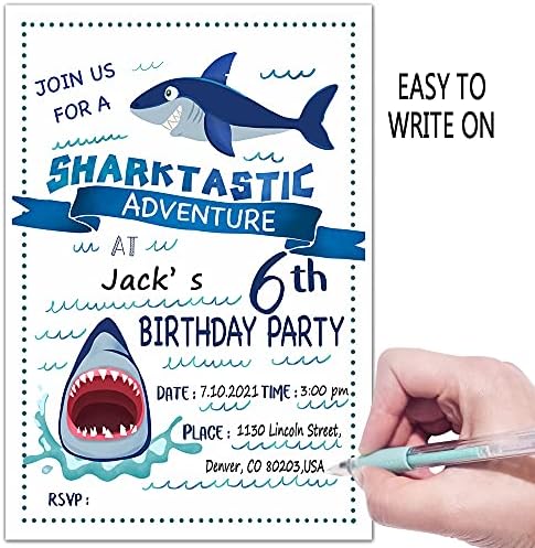 Покани за парти в чест на 6-ти рожден ден ukebobo в пликове, Покани на парти в чест на рождения Ден на Акула, Украса за парти Shark–