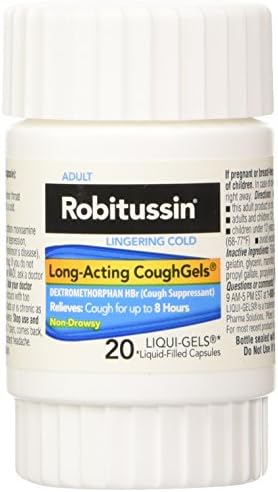Гелове за кашлица продължително действие Robitussin за възрастни (20 броя), 8-Часово Средство за потискане на кашлица, не Причинява