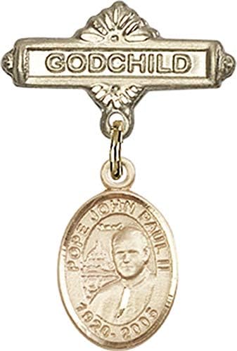 Детски икона Jewels Мания за талисман на Папа Йоан Павел II и игла за икона Кръщелник | Детски икона от 14-каратово злато с Талисман