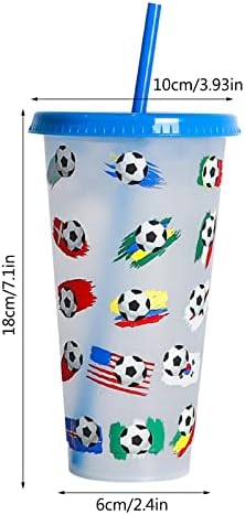 BLMIEDE Креативна Чаша за вода, Футболната чаша, Пластмасова Слама чаша, Футболна Пластмасова Прозрачна Слама чаша, 710 мл, Чувствителна