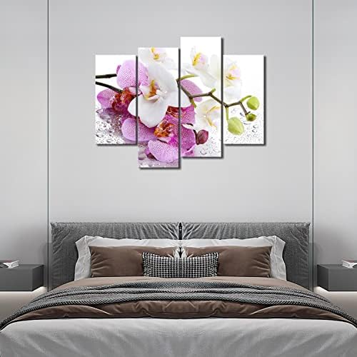 My Easy Art - Орхидея Стенен Арт Декор на Розови и бели Цветя с Капка вода Платното Картини, Произведения на изкуството 4 Панела