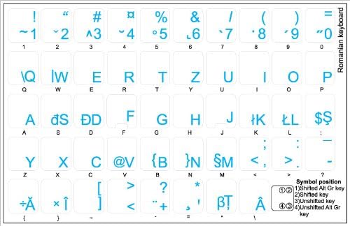 4Keyboard Подредба на Етикети румънска клавиатура с Сини Букви На Прозрачен Фон за настолни компютри, лаптопи и Тетрадки книги