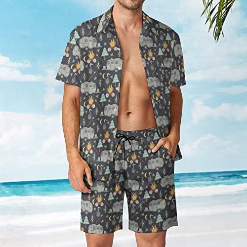 Мъжки плажни дрехи WEEDKEYCAT въздушния поток за Къмпинг, Хавайска Риза с копчета от 2 теми, Къс ръкав и къси Панталони, Комплекти