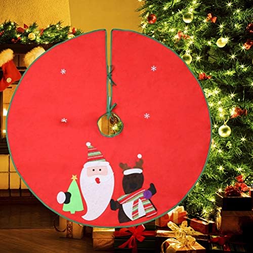 Amosfun Коледна Украса 90 см Коледна Червена Кръгла Пола под формата на Елхи с Шарките на Дядо Коледа Лосове Празнична Украса на