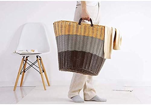 WSZJJ Голяма Памучен Веревочная кошница за съхранение с дръжки - Шевронная Сиво Изплетен кош за съхранение на играчки за дрехи,