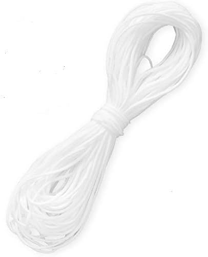 Мек еластичен кабел за маски - 1/8 инча, 10 ярда, бял | Кръгла Еластичен кабел за маски Бял цвят за самостоятелно приготвяне на маски за лице, шиене, изкуство.