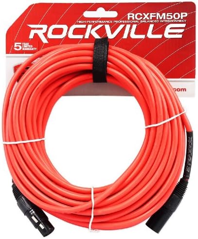 Rockville RCXFM50P-R-Червено 50' Кабел за микрофон/ говорител REAN XLR от жена на мъж