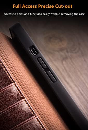 QIALINO за iPhone 14 Pro Max Калъф-портфейл Ръчно изработени от луксозна естествена кожа, Модерен класически флип калъф в бизнес стил с [Отделения за карти] [Стойка] [Солидна ра