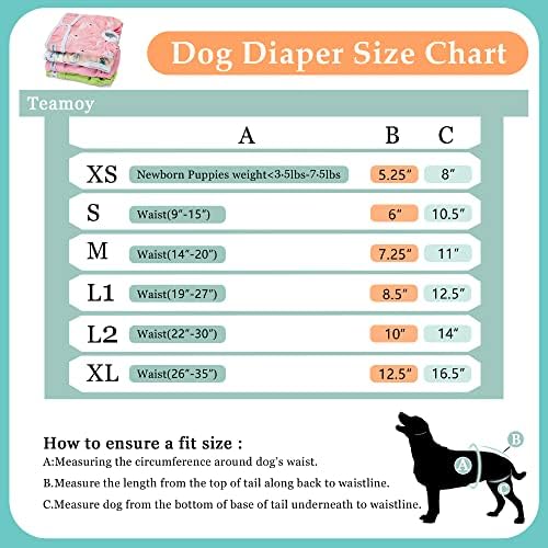Пере Пелени Teamoy за кучета от женски пол (опаковка от 4 броя), Памперси за Многократна употреба-опаковки за кучета от женски пол, XL