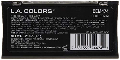 L. A. COLORS 5 Цветни сенки за очи Матов, Син Деним, 0,25 унции. (Опаковка от 5 броя)