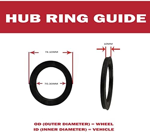 Джанти аксесоари Комплект части от 4-те центрических пръстените на главината с диаметър от 74 мм до 70,3 мм, черен поликарбонат (Пръстен на главината на колелото, 4 комп