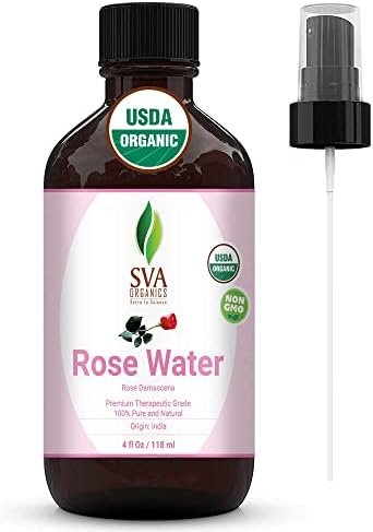 Розовата вода SVA Organics, Сертифицирана от Министерство на земеделието на САЩ (118 мл) 4 Унции - Чиста и Натурална, Освежаващ Спрей с Розова Вода | за Грижа за кожата, Вана, ?