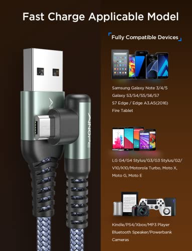 Кабел за зареждане AINOPE Micro USB [2], Кабел Micro USB с прав ъгъл 6,6 метра, Здрав кабел USB-Micro USB в найлонов оплетке, Съвместим с Samsung Galaxy S6, J7 Edge Note 5, таблета fire, Kindle
