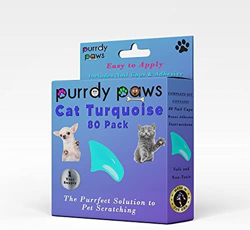 Purrdy Paws Една година Доставя Меки Шапки за нокти за котки Тюркоаз Голям размер - Допълнителни Лепила