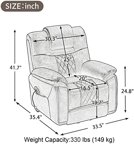 Масажен стол с лифта с регулируема функция за масаж и нагряване, Електрически Диван-стол от изкуствена кожа с дистанционно управление и странични джоб, за възрастн