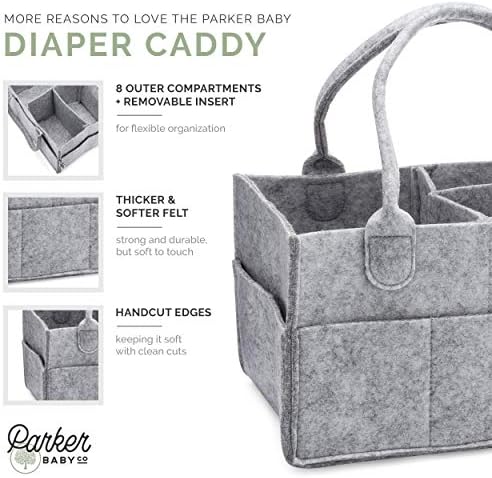 Паркър Baby Diaper Caddy - Кутия за съхранение на бебешки неща и Автомобилен Органайзер за Пелени и бебешки Кърпички - Голям, Сив
