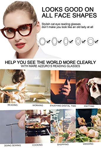 MARE AZZURO Ретро Очила за четене Cateye Дамски Очила за четене в големи рамки 0 1.00 1.50 2.00 2.50 3.00 3.50 (Леопард, 300)