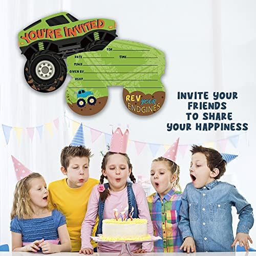 Покана Грейс Йонкс на парти в Monster Truck, Покани за Рожден Ден в Monster Truck, 20 Покани и пликове, Покани за парти в чест на