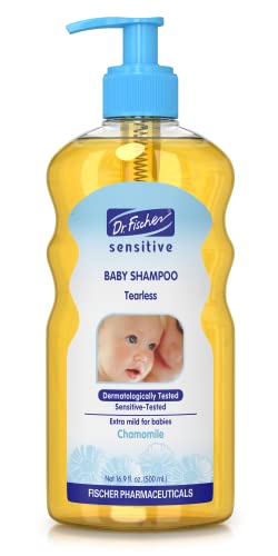 Шампоан Dr. Fischer за новородени и бебета Essentials. Не съдържа сълзи, Гипоаллергенен, Внимателно се грижи за косата и кожата на главата, съдържа Натурална лайка и витамин B5