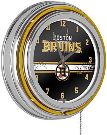 Търговска марка Global NHL Хромирани Неонови Часовник с Две Звена - Бостън Бруинс
