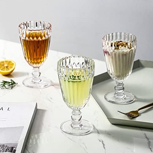 НАСТОЛНИ Реколта Стъклени Чаши с Релефна при температура 1500 ° C, 8,8 грама, комплект от 6 Прозрачни Стъклени Чаши за вино върху