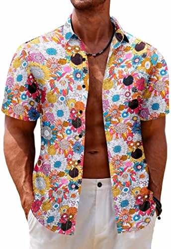 Мъжки Хавайска Риза COOFANDY с Къс Ръкав, Ежедневни, Плажни Ризи с Копчета с Флорални Принтом и Джоб