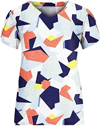 Къс Ръкав 2023, Памучен Тениска с V-Образно деколте и Графичен Дизайн за Обяд, Дамски Лятна Есенна Блуза Свободно Намаляване на