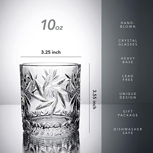 Подаръчен комплект от 4 чаши за уиски Amesser Whiskey Rocks в старинен стил в 10 грама Кристална чаша ръчна изработка за бърбън,