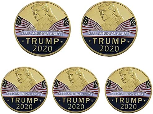 5 Бр. Позлатени Монети на Доналд Тръмп 2020 Г., Възпоменателна Монета на Президента с Футляром и Стойка