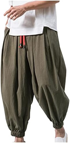 Мъжки Ленени панталони ZEFOTIM с джобове Свободно Намаляване с Отворен Дъното, Обикновена Летни Ежедневните Модерни Плажни Панталони