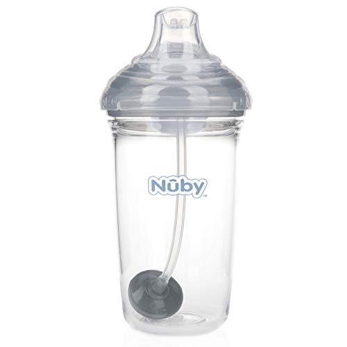 Непроливающаяся тренировочная чаша Nuby Tritan със силиконов накрайник и утяжеленной на 360 градуса соломинкой с хигиенни покритие