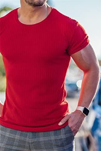 Мъжки Тениски Stretch Muscle За Фитнес, Приталенная Дългата Тениска, Класическа Вязаная Тениска с Кръгло деколте и Къс Ръкав