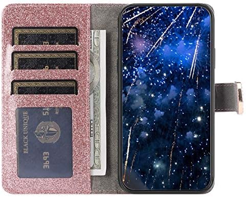 IKASEFU е Съвместим с iPhone 7 Plus/8 Plus, портфейл с Кристали, Блестящи Чантата с държач за карти, светкавица, Магнитно Фолио,