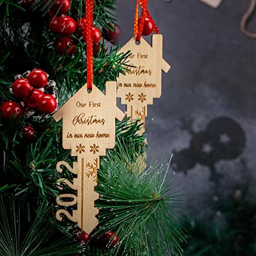 Първата Коледа в Новия ни дом Дървен Ключ Коледен Дървен Ключ Украшение 2022 за Коледно Празнична Украса Housewarming (12 парчета)