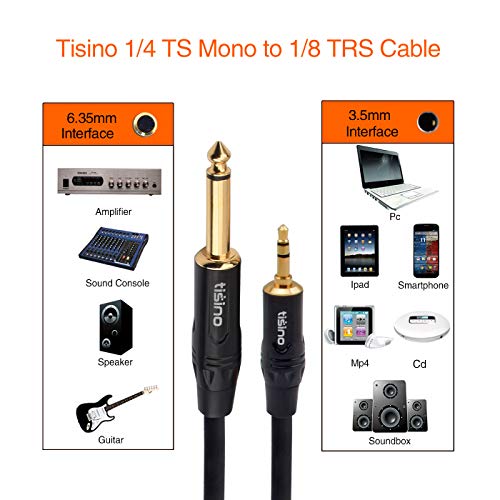 стереокабель tisino от 1/4 Моно до 1/8, кабел за Свързване от 3.5мм TRS Stereo до 1/4 инча TS Mono (адаптер от моно към стерео)