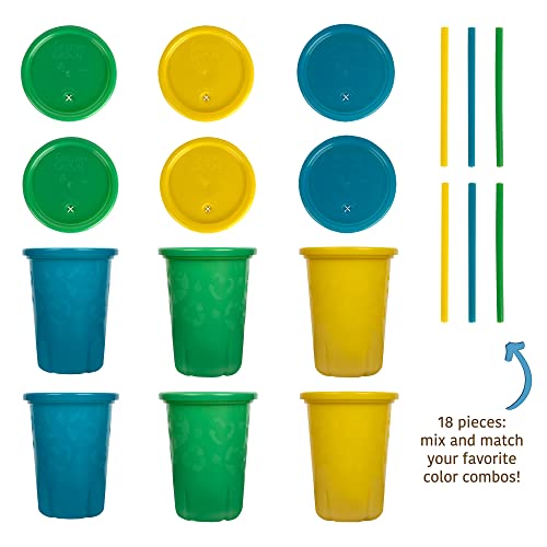 За многократна употреба непроливающиеся сламени чаша The First Years GreenGrown - Чаша за деца със слама - Синьо / Жълто / Зелено - 6 броя