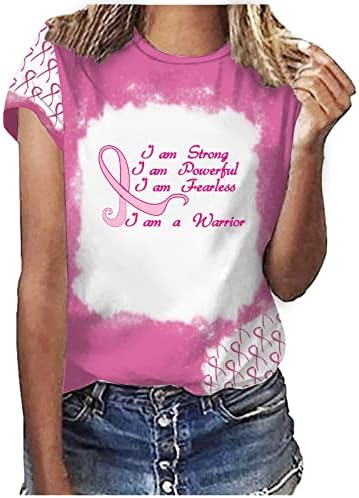 Информираността за рака на гърдата, Тениски за Жени, Розова Тениска с кръгло деколте и Къс ръкав, Блузи, Празнични Ежедневни Ризи,
