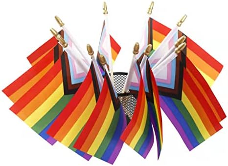 25 Опаковки Малки знамена Progress Pride Rainbow Gay Stick Flag Mini Handheld Inlcusive Progressive Pride ЛГБТК Знамена 4x6 инча
