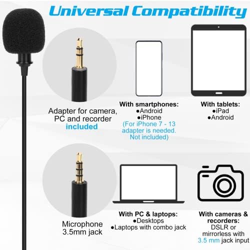 Петличный микрофон с ревери професионален клас за Xiaomi Redmi Note 11 Pro 5G, Съвместим с мобилен телефон iPhone или камера За