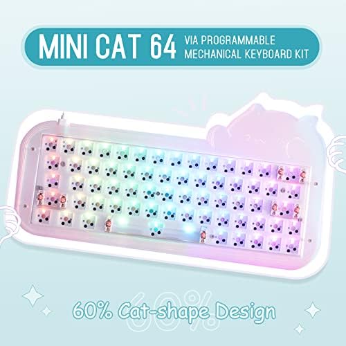 EPOMAKER Mini Cat 64 60% Гореща замяна чрез Програмируем RGB Кабелна Игри набор от клавиатури САМ с Усовершенствованными стабилизатор,